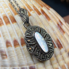 Load image into Gallery viewer, Victorian Necklace, Celtic Jewelry, Marcasite Jewelry, Mother of Pearl Jewelry, Wiccan Jewelry, Anniversary Gift