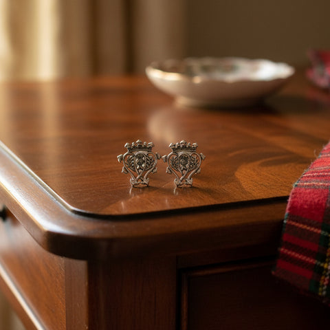 Load image into Gallery viewer, Luckenbooth Earrings, Scotland Jewelry, Celtic Jewelry, Thistle Jewelry, Anniversary Gift, Bridal Jewelry, Heart Jewelry, Mom Gift