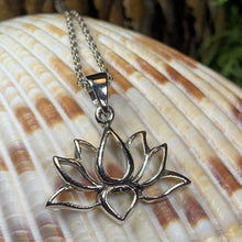 Load image into Gallery viewer, Lotus Necklace, Flower Jewelry, Yoga Necklace, Nature Jewelry, Mom Gift, Graduation Gift, Celtic Jewelry, Girlfriend Gift, Yoga Teacher Gift