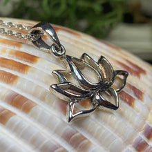 Load image into Gallery viewer, Lotus Necklace, Flower Jewelry, Yoga Necklace, Nature Jewelry, Mom Gift, Graduation Gift, Celtic Jewelry, Girlfriend Gift, Yoga Teacher Gift