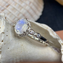 Load image into Gallery viewer, Moonstone Ring, Promise Ring, Engagement Ring, Celtic Jewelry, Anniversary Gift, Wiccan Jewelry, Boho Statement Ring, Cocktail Ring