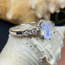 Load image into Gallery viewer, Moonstone Ring, Promise Ring, Engagement Ring, Celtic Jewelry, Anniversary Gift, Wiccan Jewelry, Boho Statement Ring, Cocktail Ring