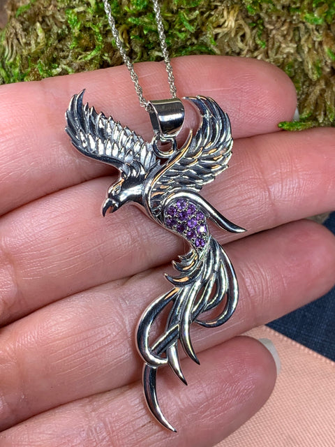 Load image into Gallery viewer, Phoenix Necklace, Celtic Jewelry, Bird Pendant, Firebird Jewelry, Inspirational Gift, Pagan Jewelry, Viking Jewelry, Gothic Jewelry