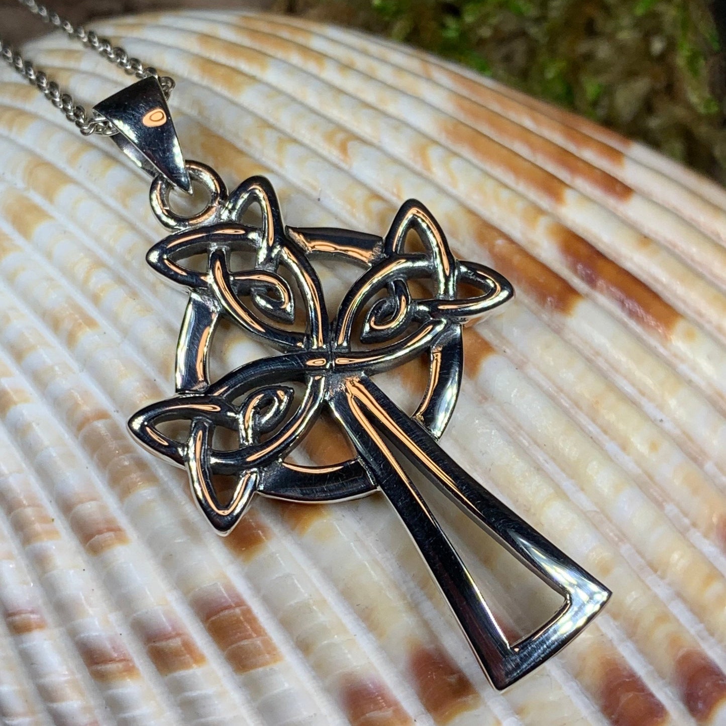 Eternal Love Celtic Cross Necklace in Sterling Silver — view 7
