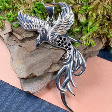 Load image into Gallery viewer, Phoenix Necklace, Celtic Jewelry, Bird Pendant, Firebird Jewelry, Inspirational Gift, Pagan Jewelry, Viking Jewelry, Gothic Jewelry