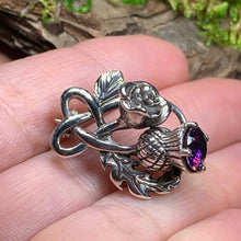 Load image into Gallery viewer, Thistle Brooch, Scotland Jewelry, Outlander Jewelry, Amethyst Brooch, Thistle Jewelry, Scottish Jewelry, Celtic Brooch, Rose Brooch