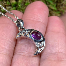 Load image into Gallery viewer, Moon Necklace, Celtic Jewelry, Celestial Jewelry, Wiccan Jewelry, Gemstone Jewelry, Crescent Moon Pendant, Irish Jewelry, Anniversary Gift

