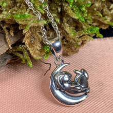 Load image into Gallery viewer, Moon Necklace, Rabbit Necklace, Celestial Jewelry, Mystical Jewelry, Animal Jewelry, Celtic Pendant, Crescent Moon Pendant, Irish Gift