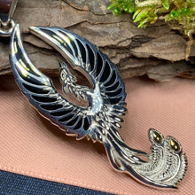 Load image into Gallery viewer, Phoenix Necklace, Celtic Jewelry, Bird Pendant, Firebird Jewelry, Silver Inspirational Gift, Pagan Jewelry, Viking Jewelry, Gothic Jewelry