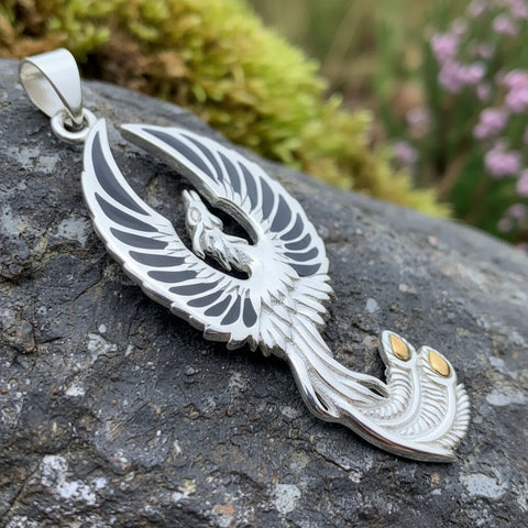 Load image into Gallery viewer, Phoenix Necklace, Celtic Jewelry, Bird Pendant, Firebird Jewelry, Silver Inspirational Gift, Pagan Jewelry, Viking Jewelry, Gothic Jewelry