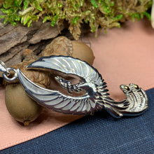 Load image into Gallery viewer, Phoenix Necklace, Celtic Jewelry, Bird Pendant, Firebird Jewelry, Silver Inspirational Gift, Pagan Jewelry, Viking Jewelry, Gothic Jewelry