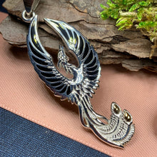 Load image into Gallery viewer, Phoenix Necklace, Celtic Jewelry, Bird Pendant, Firebird Jewelry, Silver Inspirational Gift, Pagan Jewelry, Viking Jewelry, Gothic Jewelry