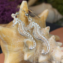 Load image into Gallery viewer, Seahorse Earrings, Sea Life Earrings, Nautical Jewelry, Mom Gift, Anniversary Gift, Beach Jewelry, Wife Gift, Dangle Earrings, Ocean Jewelry