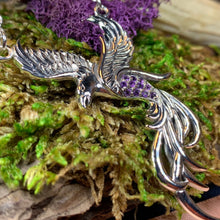 Load image into Gallery viewer, Phoenix Necklace, Celtic Jewelry, Bird Pendant, Firebird Jewelry, Inspirational Gift, Pagan Jewelry, Viking Jewelry, Gothic Jewelry
