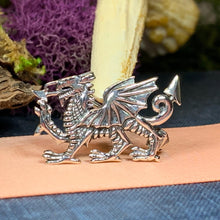 Load image into Gallery viewer, Welsh Dragon Brooch, Wales Jewelry, Celtic Pin, Lapel Pin, Grooms Gift, Celtic Wedding, Father's Day Gift, Celtic Pin, Pagan