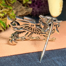Load image into Gallery viewer, Welsh Dragon Brooch, Wales Jewelry, Celtic Pin, Lapel Pin, Grooms Gift, Celtic Wedding, Father's Day Gift, Celtic Pin, Pagan