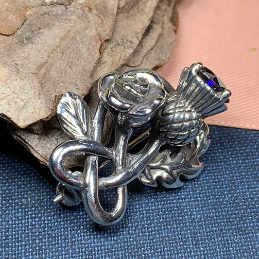 Thistle Brooch, Scotland Jewelry, Outlander Jewelry, Amethyst Brooch, Thistle Jewelry, Scottish Jewelry, Celtic Brooch, Rose Brooch