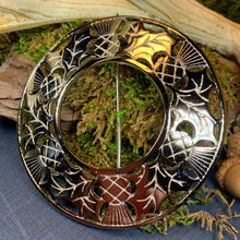 Load image into Gallery viewer, Thistle Brooch, Celtic Jewelry, Scottish Jewelry, Scotland Brooch, Celtic Brooch, Anniversary Gift, Celtic Pin, Extra Large Plaid Pin