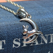 Load image into Gallery viewer, Moon Necklace, Rabbit Necklace, Celestial Jewelry, Mystical Jewelry, Silver Hare Jewelry, Celtic Pendant, Crescent Moon Pendant, Irish Gift