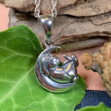 Load image into Gallery viewer, Moon Necklace, Rabbit Necklace, Celestial Jewelry, Mystical Jewelry, Animal Jewelry, Celtic Pendant, Crescent Moon Pendant, Irish Gift
