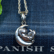 Load image into Gallery viewer, Moon Necklace, Rabbit Necklace, Celestial Jewelry, Mystical Jewelry, Animal Jewelry, Celtic Pendant, Crescent Moon Pendant, Irish Gift
