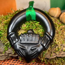 Load image into Gallery viewer, Claddagh Ornament, Turf Hanging Ornament, Christmas Tree Ornament, Ireland Gift, Irish Turf Gift, Housewarming Gift, New Home Gift
