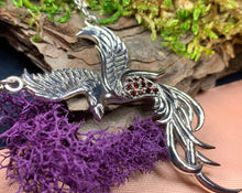 Load image into Gallery viewer, Phoenix Necklace, Celtic Jewelry, Bird Pendant, Firebird Jewelry, Inspirational Gift, Pagan Jewelry, Viking Jewelry, Gothic Jewelry