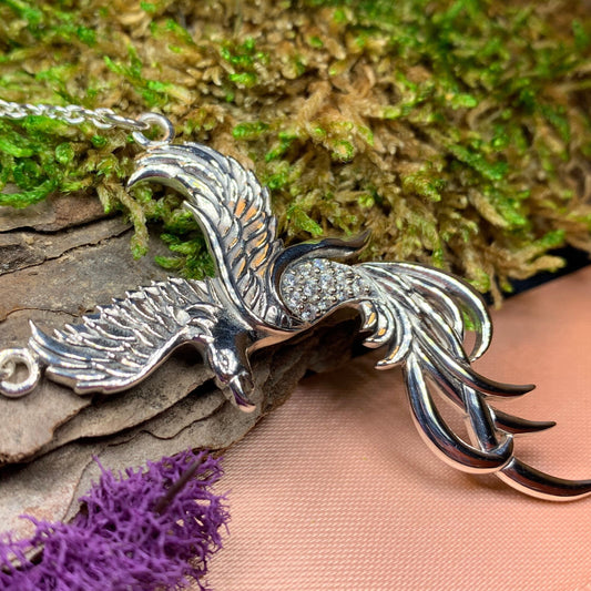 Phoenix Necklace, Celtic Jewelry, Bird Pendant, Firebird Jewelry, Inspirational Gift, Pagan Jewelry, Viking Jewelry, Gothic Jewelry