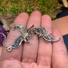 Load image into Gallery viewer, Phoenix Necklace, Celtic Jewelry, Bird Pendant, Firebird Jewelry, Inspirational Gift, Pagan Jewelry, Viking Jewelry, Gothic Jewelry