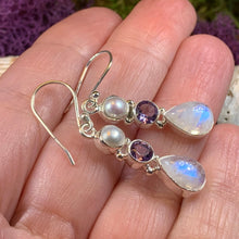Load image into Gallery viewer, Moonstone Earrings, Amethyst Dangle Earrings, Moonstone Jewelry, Pearl Jewelry, June Birthstone, Mom Gift, Anniversary Gift, Wife Gift