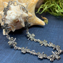 Load image into Gallery viewer, Shamrock Irish Bracelet, Clover Bracelet, Irish Jewelry, Silver Celtic Jewelry, Anniversary, Ireland Gift, Nature Jewelry, Clover Bracelet