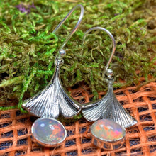Load image into Gallery viewer, Gingko Earrings, Opal Jewelry, Tree Jewelry, Gemstone Jewelry, Leaf Jewelry, Anniversary Gift, Nature Jewelry, October Birthstone, Mom Gift