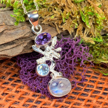 Load image into Gallery viewer, Fairy Necklace, Celtic Necklace, Irish Jewelry, Rainbow Moonstone Necklace, Anniversary Gift, Friendship Gift, Amethyst Gift, Pixie Gift
