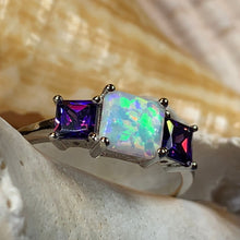Load image into Gallery viewer, Scottish Mist Celtic Ring, Celtic Ring, Scotland Ring, Opal Jewelry, Trinity Knot Jewelry, Anniversary Gift, Cocktail Ring, Amethyst Ring