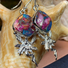 Load image into Gallery viewer, Celtic Fairy Earrings, Celtic Jewelry, Irish Jewelry, Fairy Jewelry, Wiccan Jewelry, Boho Earrings, Scotland Jewelry, Spiny Oyster Turquoise