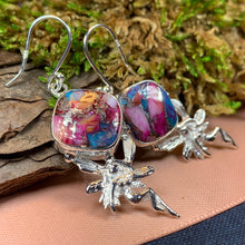 Load image into Gallery viewer, Celtic Fairy Earrings, Celtic Jewelry, Irish Jewelry, Fairy Jewelry, Wiccan Jewelry, Boho Earrings, Scotland Jewelry, Spiny Oyster Turquoise
