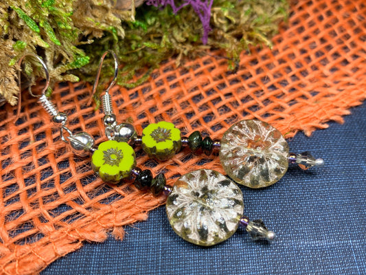 Lotus Autumn Earrings, Celtic Jewelry, Crystal Jewelry, Wiccan Jewelry, Mom Gift, Sister Gift, Aunt Gift, Teacher Gift, Yoga Jewelry Gift