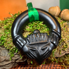 Load image into Gallery viewer, Claddagh Ornament, Turf Hanging Ornament, Christmas Tree Ornament, Ireland Gift, Irish Turf Gift, Housewarming Gift, New Home Gift