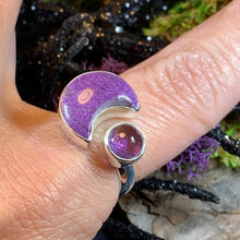 Load image into Gallery viewer, Crescent Moon Ring, Celtic Jewelry, Celestial Jewelry, Goddess Jewelry, Moon Ring, Wiccan Jewelry, Anniversary Gift, Mystical Ring, Purple
