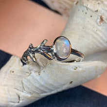 Load image into Gallery viewer, Crescent Moon Ring, Moonstone Ring, Celestial Ring, Irish Jewelry, Celtic Ring, Anniversary Gift, Wiccan Jewelry, Boho Ring, Mom Gift