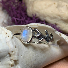 Load image into Gallery viewer, Crescent Moon Ring, Moonstone Ring, Celestial Ring, Irish Jewelry, Celtic Ring, Anniversary Gift, Wiccan Jewelry, Boho Ring, Mom Gift