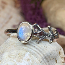 Load image into Gallery viewer, Crescent Moon Ring, Moonstone Ring, Celestial Ring, Irish Jewelry, Celtic Ring, Anniversary Gift, Wiccan Jewelry, Boho Ring, Mom Gift