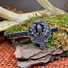 Load image into Gallery viewer, Thistle Tie Bar, Celtic Jewelry, Scottish Gift for Him, Dad Gift, Graduation Gift, Scotland Gift, Men&#39;s Jewelry, Celtic Tie Clip, Groom Gift
