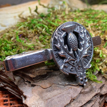 Load image into Gallery viewer, Thistle Tie Bar, Celtic Jewelry, Scottish Gift for Him, Dad Gift, Graduation Gift, Scotland Gift, Men's Jewelry, Celtic Tie Clip, Groom Gift