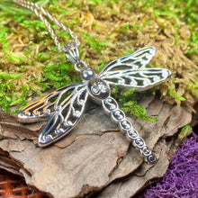 Load image into Gallery viewer, Dragonfly Necklace, Irish Jewelry, Outlander Jewelry, Anniversary Gift, Triple Spiral Jewelry, Celtic Jewelry, Wiccan Jewelry, Mom Gift