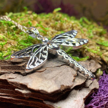 Load image into Gallery viewer, Dragonfly Necklace, Irish Jewelry, Outlander Jewelry, Anniversary Gift, Triple Spiral Jewelry, Celtic Jewelry, Wiccan Jewelry, Mom Gift