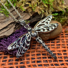 Load image into Gallery viewer, Dragonfly Necklace, Irish Jewelry, Outlander Jewelry, Anniversary Gift, Triple Spiral Jewelry, Celtic Jewelry, Wiccan Jewelry, Mom Gift