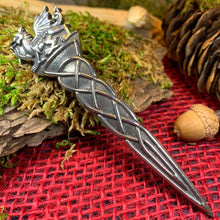 Load image into Gallery viewer, Welsh Dragon Kilt Pin, Celtic Jewelry, Wales Jewelry, Celtic Brooch, Tartan Pin, Sword Pin, Groom Gift, Best Man Gift, Bagpiper Gift