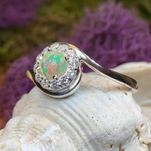 Load image into Gallery viewer, Opal Ring, Promise Ring, Engagement Ring, Celtic Jewelry, Anniversary Gift, Wiccan Jewelry, Boho Statement Ring, Silver Cocktail Ring