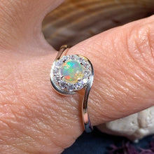 Load image into Gallery viewer, Opal Ring, Promise Ring, Engagement Ring, Celtic Jewelry, Anniversary Gift, Wiccan Jewelry, Boho Statement Ring, Silver Cocktail Ring